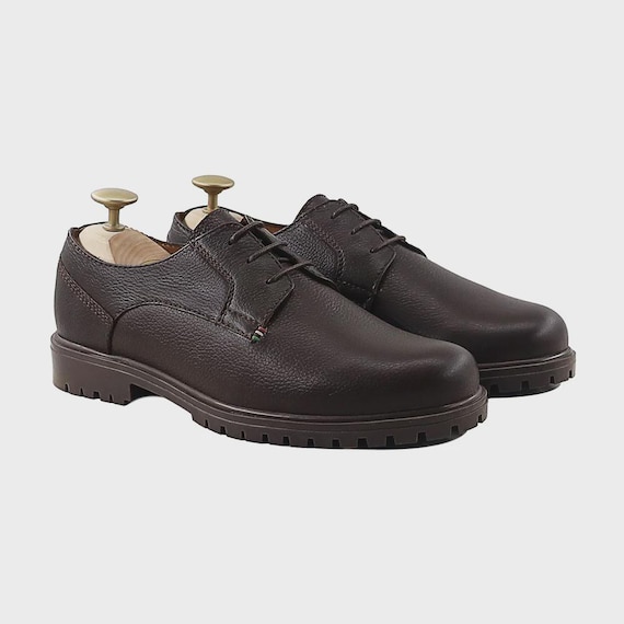Men\'s Brown Pebbled Leather Lace-Up Derby Shoes Men main image 3