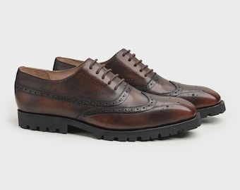 Handmade Brown Leather Oxford Brogue Shoes: Men's Wedding & Business Dress