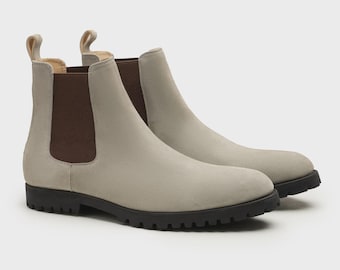 Men's Handmade Beige Leather Boots,men's Beige Chelsea Long Boots,men's Beige  Boots - Etsy