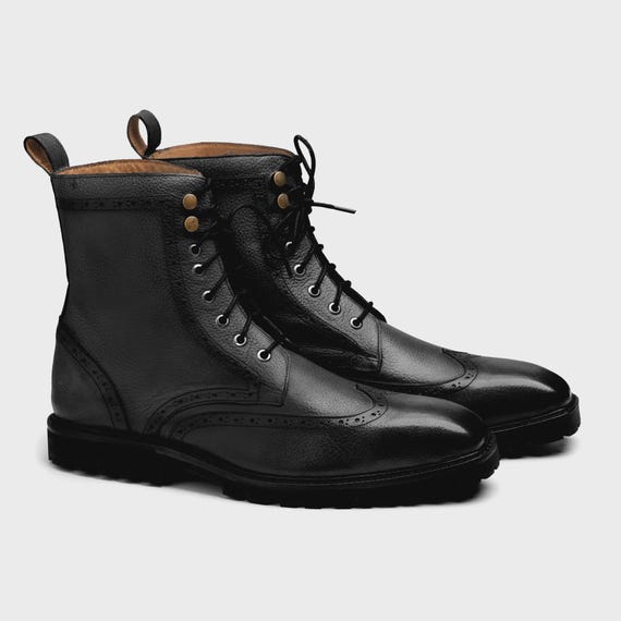 Classic Black Leather Brogue Boots Black Amphibious Brogue Boots main image 4