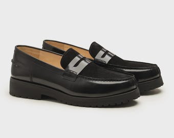 Mocasines de piel negra hechos a mano: Zapatos de vestir de ante para hombre