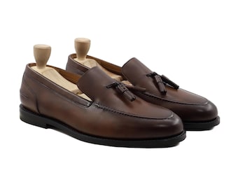 Herren Handgefertigte Braun Leder Quaste Loafers | Trachtenschuhe