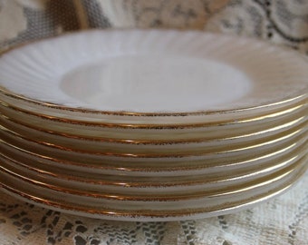 Fire King, Dinner Plate, Golden Anniversary, White and Gold, Milk Glass, Swirl, Cookie Tray, Plate