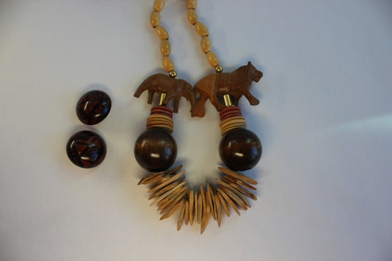 Necklace, Lion, Elephant, Safari, Wooden, Beads, … - image 10
