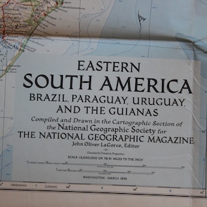 Brasilien, Landkarte, Südamerika, 1955, National Geographic, Vision Board, Projekt, geeignet zum Einrahmen