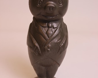 Vintage Cast Iron Piggy Bank: Bank On Republic, 7" Tall