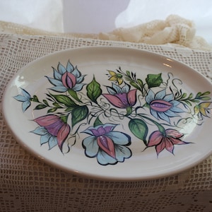 Platter, Tray, Hand Painted, Floral, Fuchsia, Columbine, Garden, Serving, Ceramic, Plate