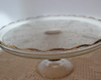 Cake Stand, Cakeplate, Cake Plate, Harp, Musical Instrument, Pressed Glass, Pedestal, Serving