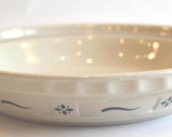 Longaberger Woven Traditions Pie Plate: Ivory Stoneware, Red Accents