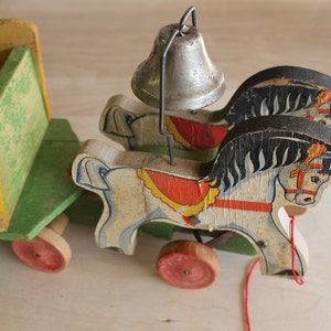 Fischer-Preis, Spielzeugwagen, Pferd mit Wagen, Fisher-Price, Nachziehspielzeug, 171, Pferd, Wagen, 1940er Jahre, ABfertigung, KOSTENLOSER VERSAND