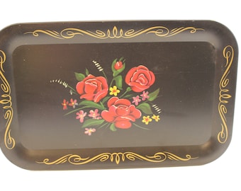 Tray, Black, Roses, Metal, Display, Candle, Vanity, Lap