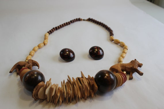 Necklace, Lion, Elephant, Safari, Wooden, Beads, … - image 5