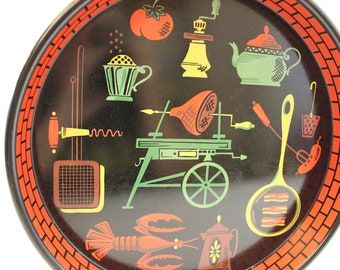 Tray, Mid-Century, Cookout, Lobster, Coffee, Ham, Grilling, Serving, Black, Brick, FREE SHIPPING