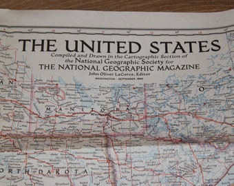 1956 National Geographic USA Karte, Vintage Wandkunst