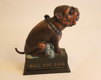 Vintage Cast Iron Bull Dog Bank: Book of Knowledge