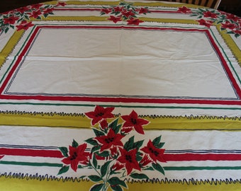 Tablecloth, Christmas, 50x72, Poinsettia, Bright, Table Cloth, FREE SHIPPING