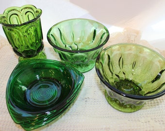 Vintage Green Glass, Vase, Bowl, Compote, Bowl, Mid-Centruy, Moon and Stars, Candy, Nuts Serving, Art Deco, Triangle Bowl