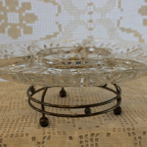 Relish Tray, Stand, Metal Stand, Glass Tray, Divided, Dip, MCM, Unique