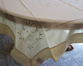 Tablecloth, Floral, 61 x 82, Ivory, Embroidered, Table Cloth, Napkins, Set, Silver, FREE SHIPPING