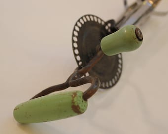 Vintage Edlund Rotary Beater: Green Wooden Handle, Stainless Steel