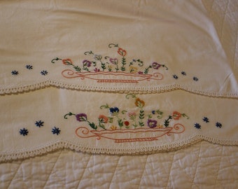 Pillow Case, Vintage Pillow Cases, Floral, Garden, Pillow Cases, Embroidered, Queen, Standard, Pillowcase, FREE SHIPPING