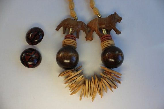 Necklace, Lion, Elephant, Safari, Wooden, Beads, … - image 3