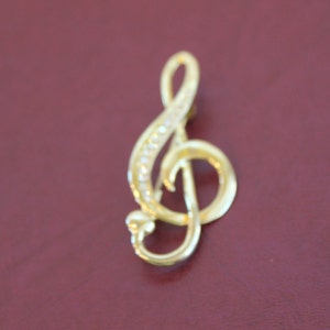 Treble Clef, Pin, Brooch, Music Note, Rhinestone, Gold Tone, Musical, Gift, Free Shipping
