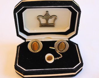 Vintage Tiger Eye Cufflinks and Tie Tac