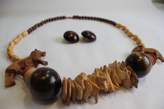 Necklace, Lion, Elephant, Safari, Wooden, Beads, … - image 6