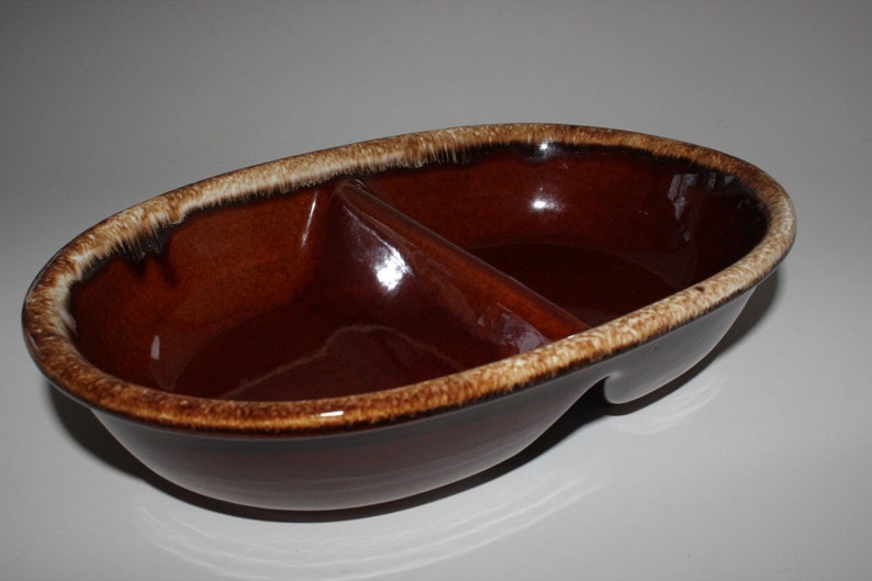 Hull Ovenproof Hull Bowl Divided Dish Brown Drip Glaze Etsy