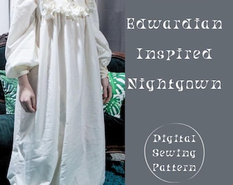 Victorian Nightgown Sewing Pattern PDF, Edwardian Ruffled Sleepwear Pattern, Intermediate Digital Sewing Pattern