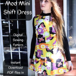 Modisches Mini-Shiftkleid, Vintage-Schnittmuster der 1960er Jahre (digital)