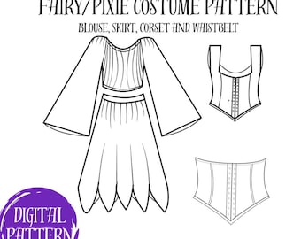 Fairy Pixie Costume Sewing Pattern: Skirt, Corset, Blouse (Digital Download