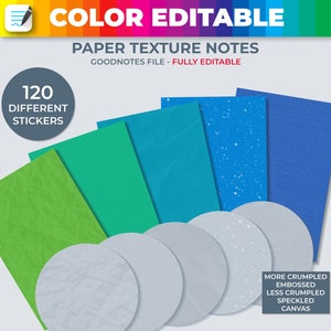 Color changing stickers, PAPER TEXTURE note stickers, Digital sticky notes, GoodNotes stickers, GoodNotes elements, Color editable stickers