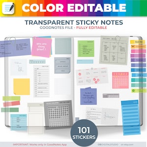 Color changing Goodnotes Stickers, TRANSPARENT Digital STICKY NOTES, Functional Widgets, Notebook iPad Stickers, Student Notetaking Stickers