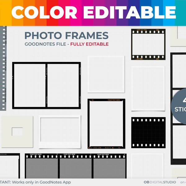 Farbwechsel GoodNotes Aufkleber, FOTO RAHMEN digitale Aufkleber, Sofortbild digitale Aufkleber, Digitale Filmrahmen Aufkleber, GoodNotes