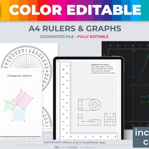 Color editable RULER & GRAPH A4 notebook, Digital Rulers, Digital Graphs, GoodNotes Rulers, GoodNotes Elements