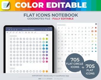 Color changing stickers, FLAT ICONS, Digital Icon stickers, GoodNotes icons, GoodNotes stickers, GoodNotes elements, Color editable