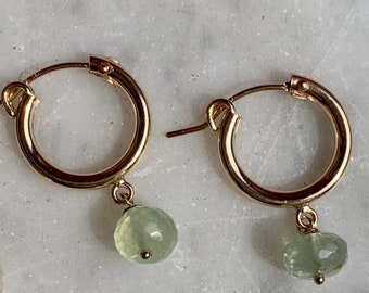 Prehnite Gold Hoop Earrings / Gold Filled Drop Earrings / Dangle Earrings / Handmade / Olga Ganoudis