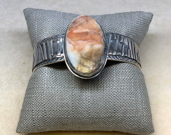 Sterling Textured Cuff Natural Druzy