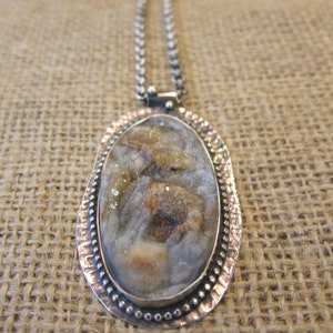 Sterling Silver  Drusy Necklace, Hand Hammered Statement Jewelry