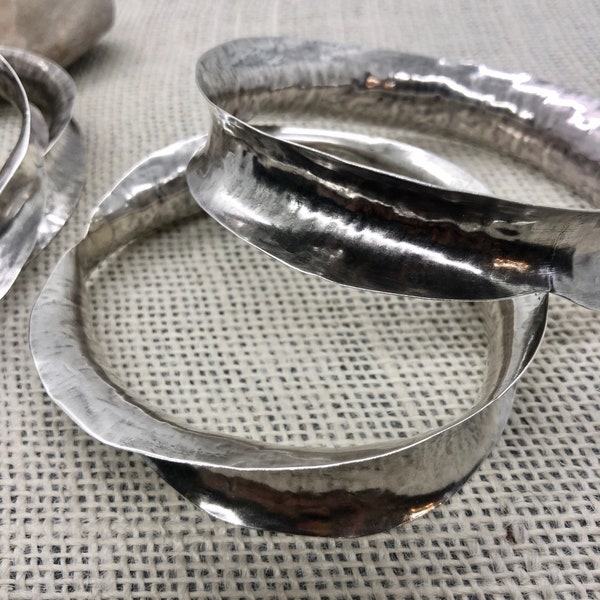 Bangles -Sterling Silver - Handcrafted-unique-Wavy Bangles -hammered textured