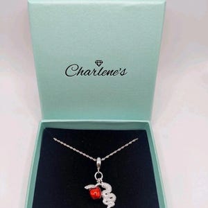 snake And Apple S925 Sterling Silver Pendant Necklace 40-45 Cm Ladies Womens