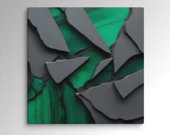 Emerald Green Black Multi-Layered 3D Abstract | Square Canvas | Luxury Modern Wall Art