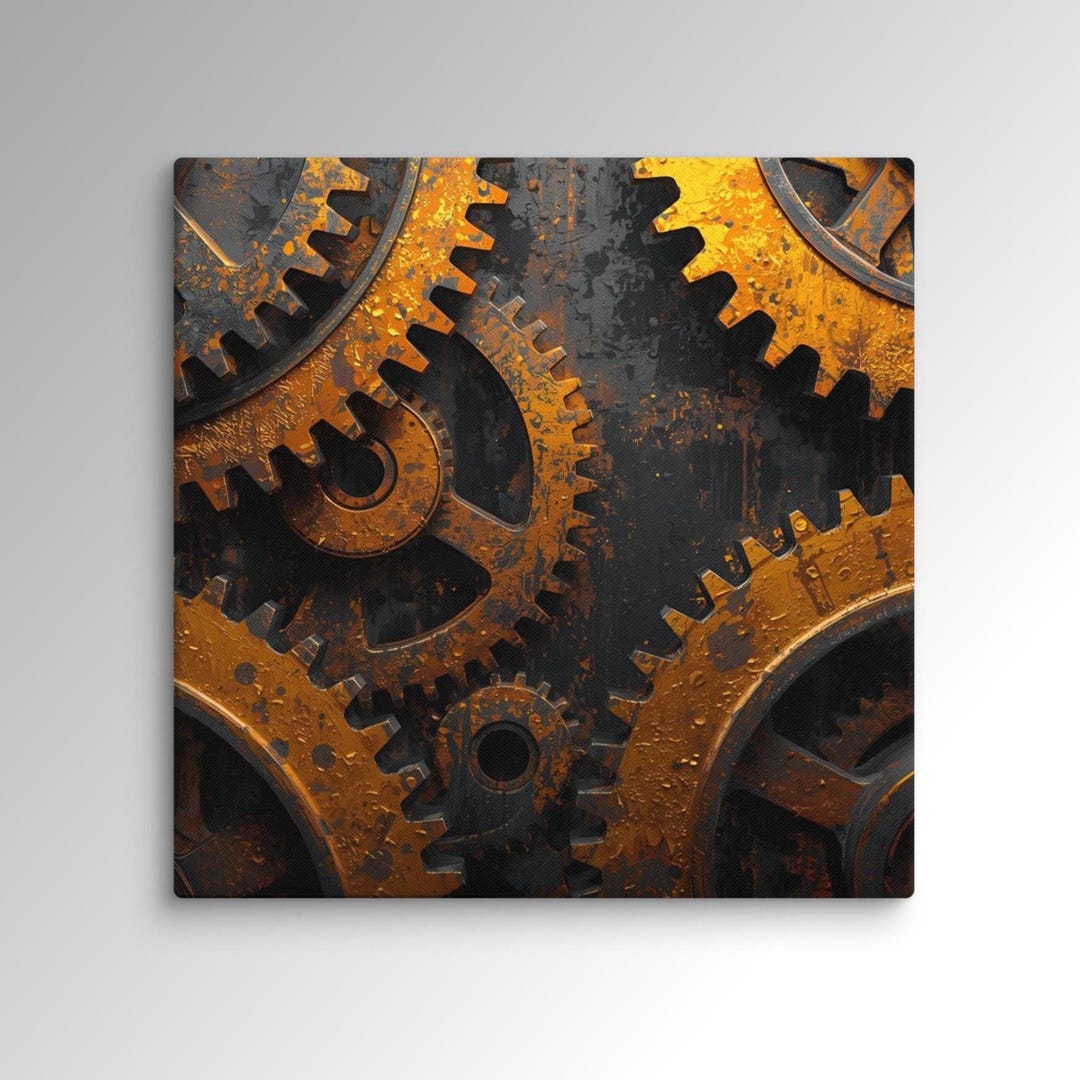 Black Orange Gold Industrial 3D Cog Wheels | Square Canvas | Modern ...