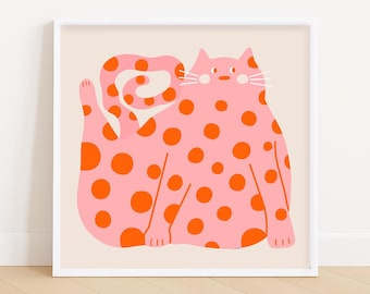 Rosa Katze Wandkunst – Moderner Druck für das Kinderzimmer, ein Tierposter für Kinder und Katzenliebhaber