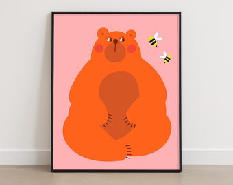 Sweet Bear Art Print – Playful Woodland Forest Poster for Kids Rooms and nursery decor