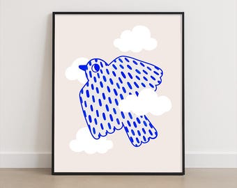 Blue Bird Art Print – Scandinavian style Wall Art for modern Kids Rooms and nurseries