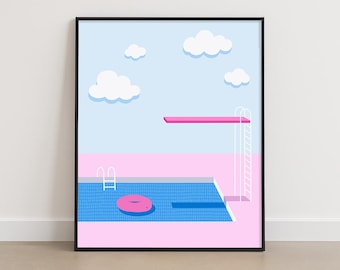 Retro Swimming Pool Art Print – Summer Nostalgia Wall Decor