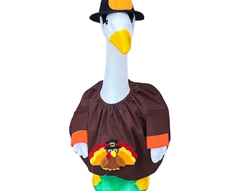 22-28 Inch Porch Goose Thanksgiving Turkey Outfit with Pilgrim Hat with Pumpkin